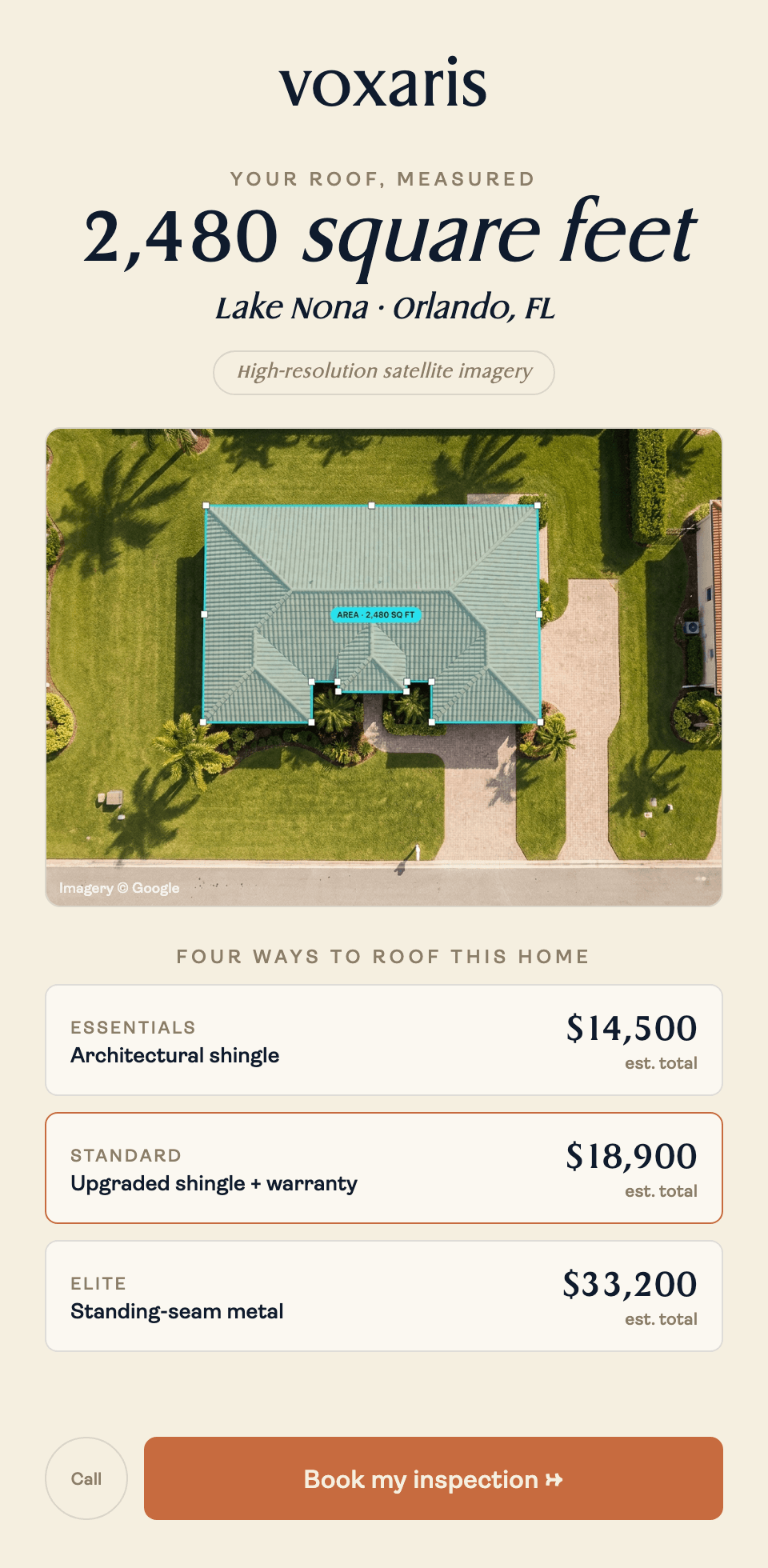 The instant estimate result, branded as the contractor