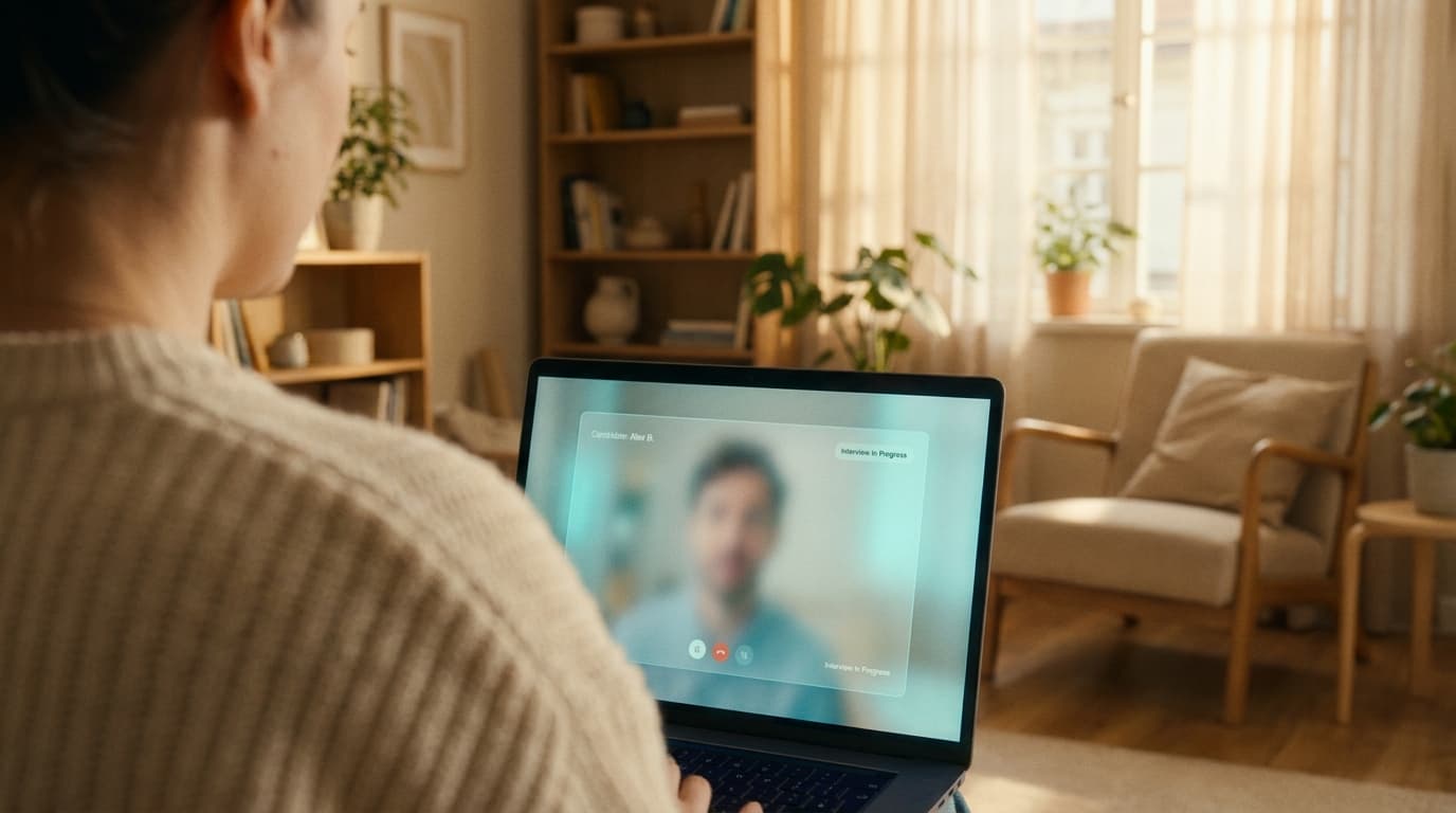 A candidate completing a recorded AI interview on their phone