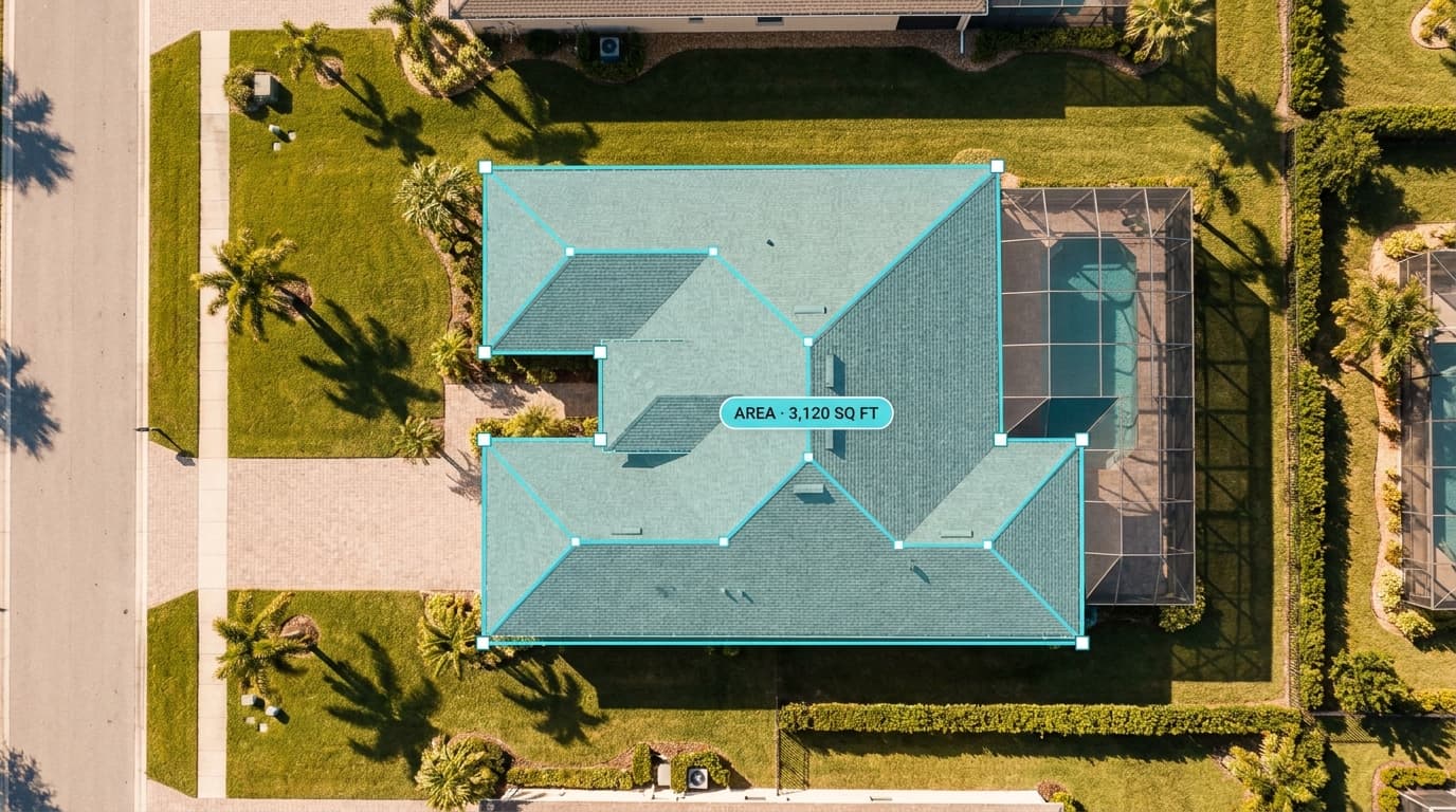 A real roof traced and measured from satellite imagery